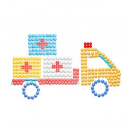 Creative medicine and healthcare concept made of pills, drug and medication delivery by truck, isolated on white.
